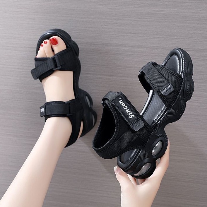 Sandallas deportivas de doble estrella de moda de verano para mujeres con almohadilla de aire con suela suave y cómoda, zapatos de playa de velcro con dedos abiertos