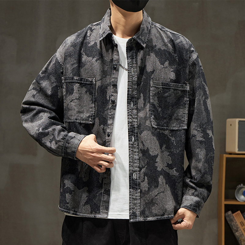 (2개) 무료 배송 봄과 가을 하이 스트리트 미국 클래식 레트로 트렌디 브랜드 일본 인쇄 데님 재킷 패션 캐주얼 재킷 셔츠