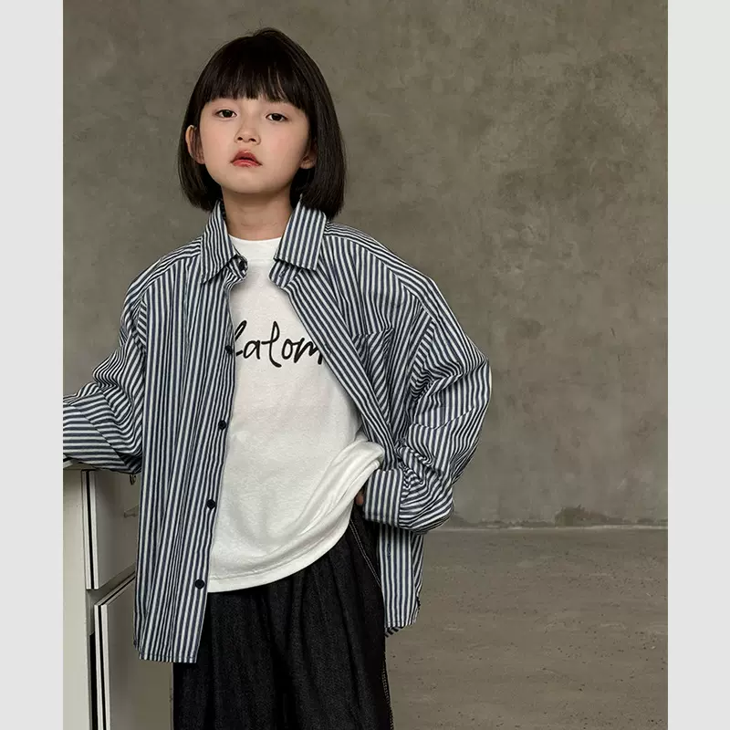 卡拉男女童秋季新款条纹长袖衬衫中大童开衫衬衣 KLK9731