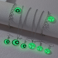 Cross-border personalized fashion life tree earring starry night light gem stainless steel pendant earring bracelet necklace