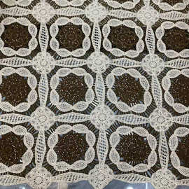 高端时装布料亮片镂空格子蕾丝花边面料新款Luxury  Lace Fabric