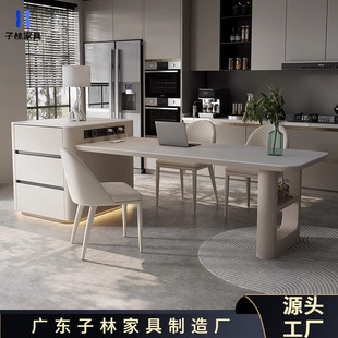 Cream Style Rock Board Telescopic Island Table Dining Table Integrated Simple Modern Middle Island Table Kitchen Small Apartment Inverted Island French Style