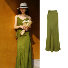 治愈系《赎罪》绿~西班牙丝绒触感重工砂洗铜氨丝半裙鱼尾裙长裙