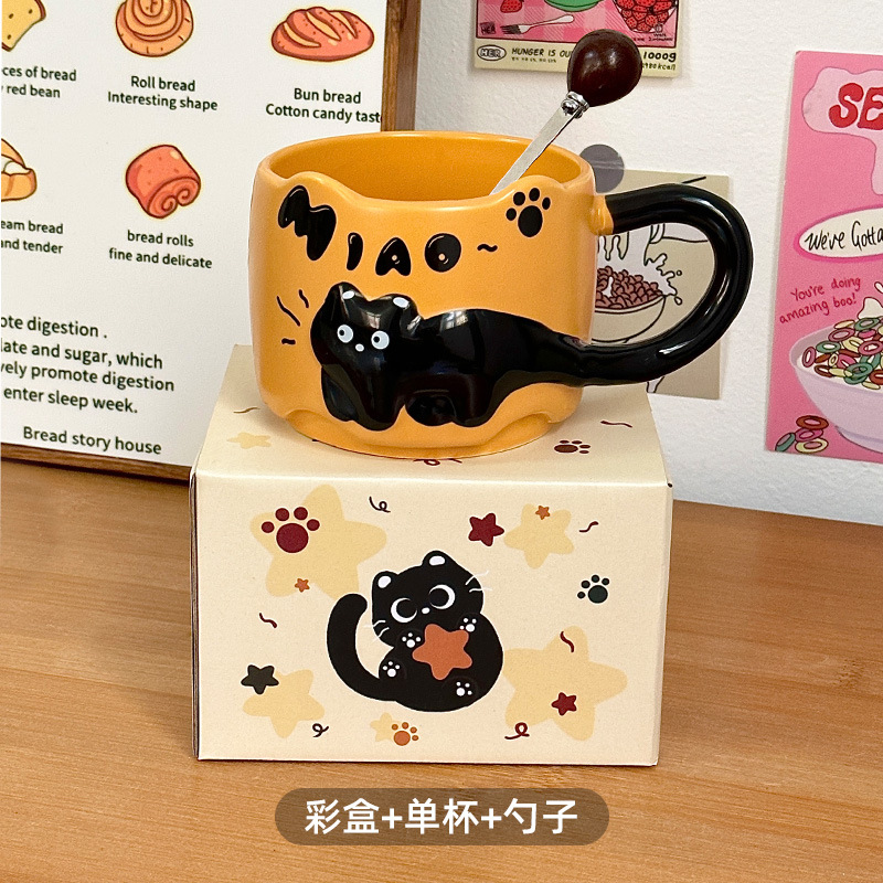 Taza de cerámica Taza de agua apilada de oficina Taza de café casera Taza de pareja de gato lindo Regalo femenino