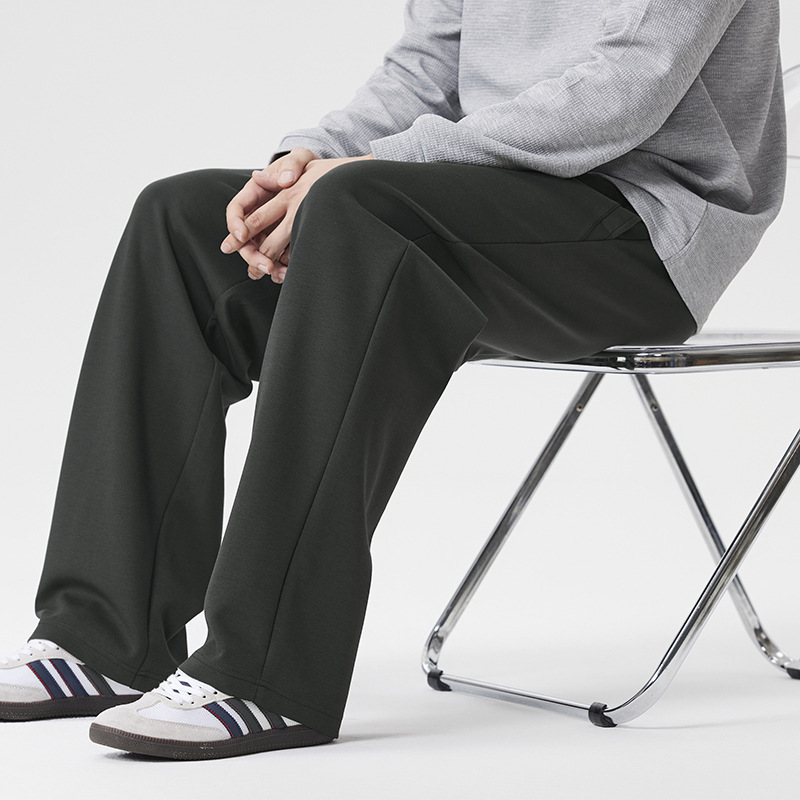 Otoño nuevo negro cómodo rectas sensación simple pantalones grises convencionales otros pantalones de fibra de polietileno en stock