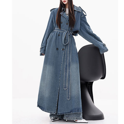 Vintage Blue Denim Coat Women's 2025 Spring Loose All-match Washed Old Profile Mid-length Waist Coat