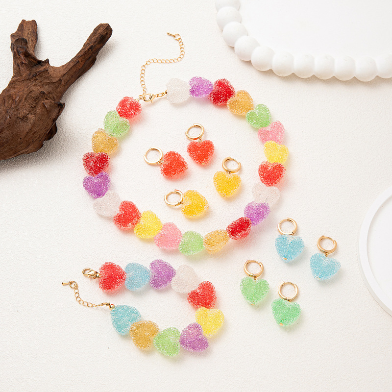 Candy Heart Necklace Cross-Border Hot-Selling Colorful Resin New Cute Niche Design High-End Women's Jewelry Wholesale