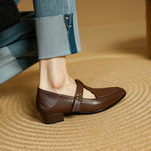软糯糯绝美山茶花丁字扣带头层小牛皮单鞋2025春季舒适柔软小皮鞋