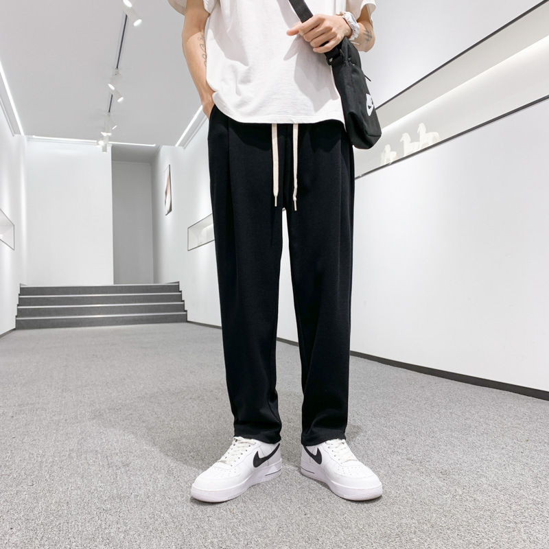 Hong Kong Style Men's Elastic Trousers Trendy Brand Loose Shaggy Straight Pants Men's Solid Color Casual Pants Spring New Pants Hong Kong Style Men's Elastic Trousers Trendy Brand Loose Shaggy Straight Pants Men's Solid Color Casual Pants Spring New Pants