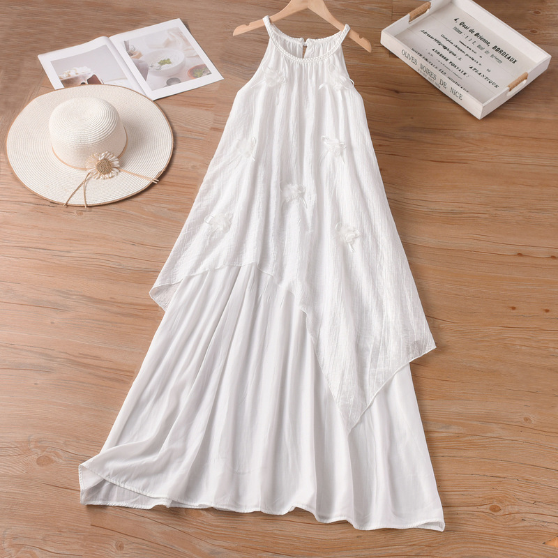 Special Offer: French-Style White Irregular Sleeveless Woven Halter Dress for Women, Summer Irregular Beach Vacation Long Dress Special Offer: French-Style White Irregular Sleeveless Woven Halter Dress for Women, Summer Irregular Beach Vacation Long Dress