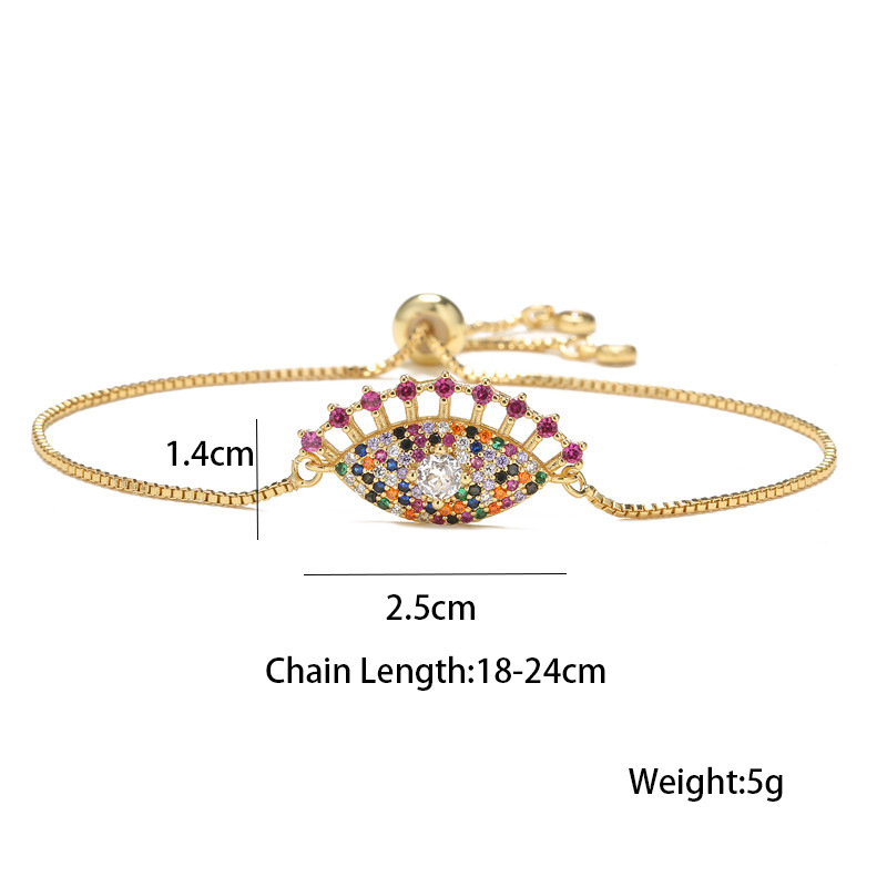fashion copper micro-inlaid mixed color zircon geometric eye bracelet wholesale Nihaojewelry
