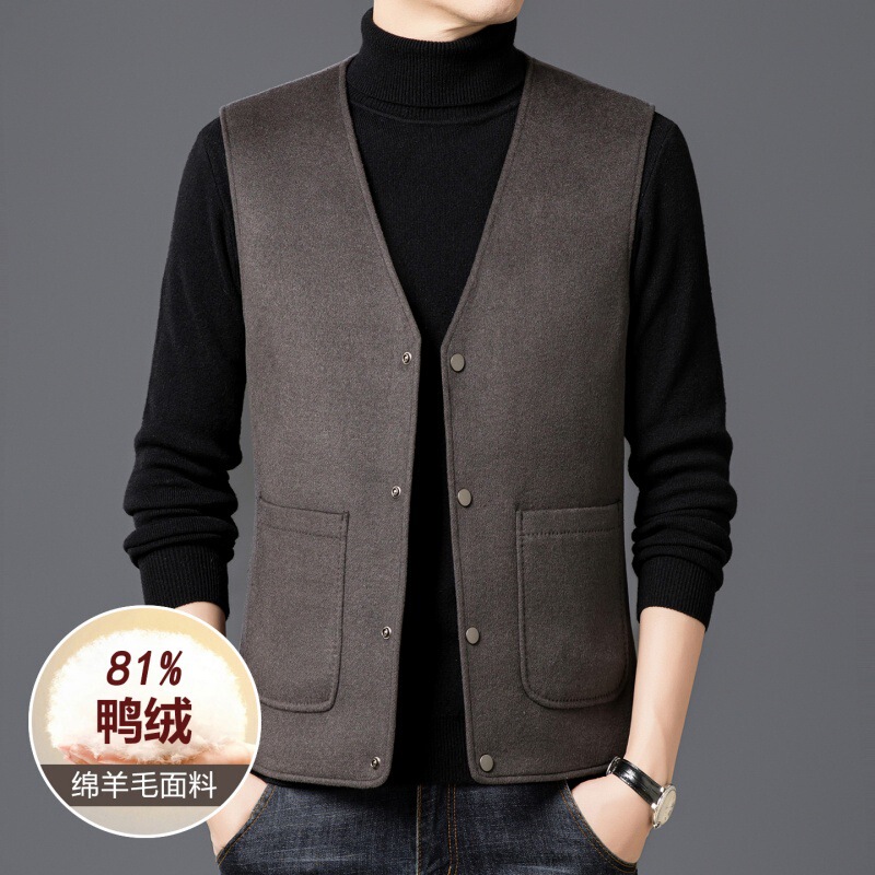 Brand Men's Warm Wool Vest 2025 New Business Casual Middle-Aged Dad Cold-Proof down Vest