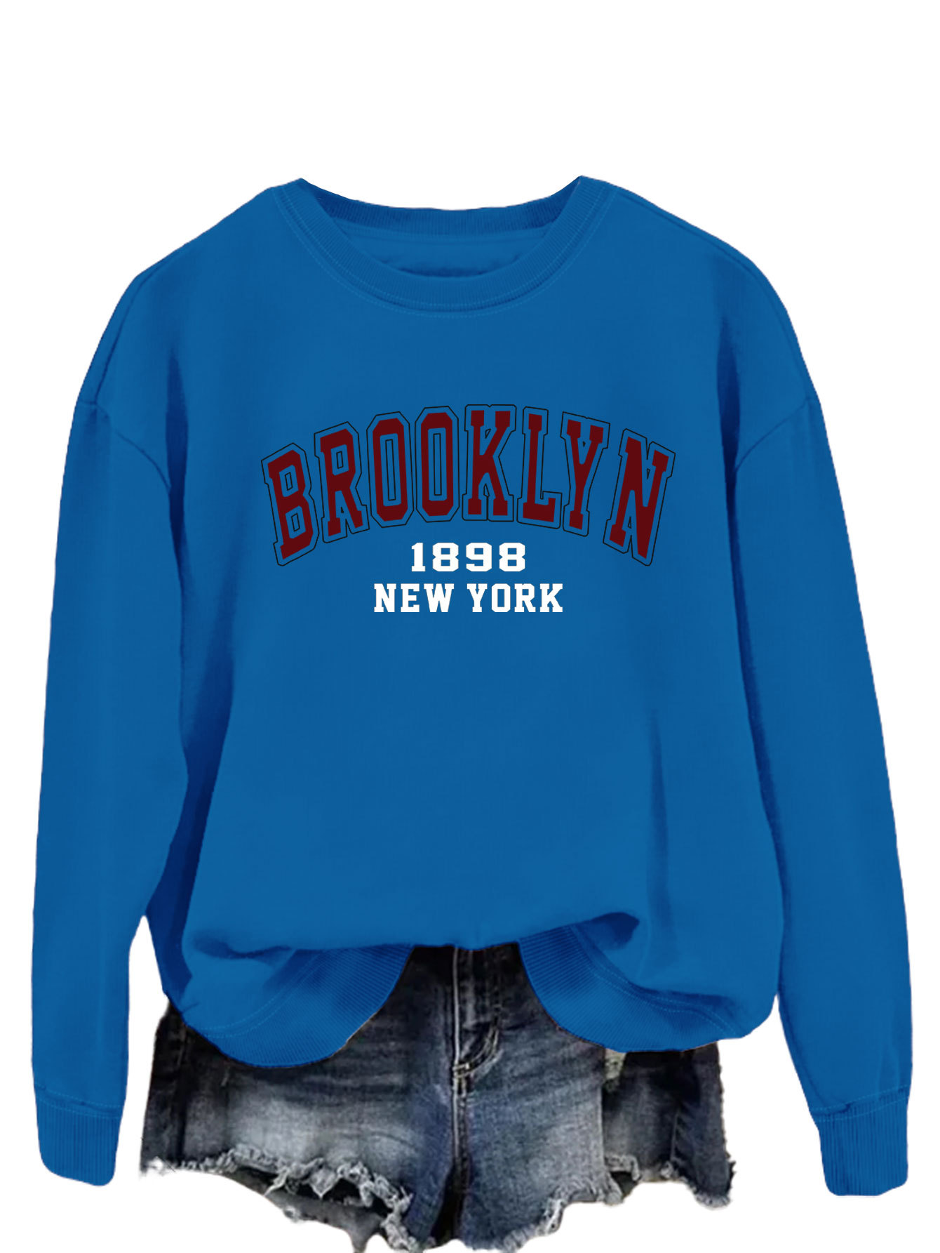 Brooklyn 1898 Nueva York Amazon Comercio exterior moda suelta superior eBay divertido impreso suéter
