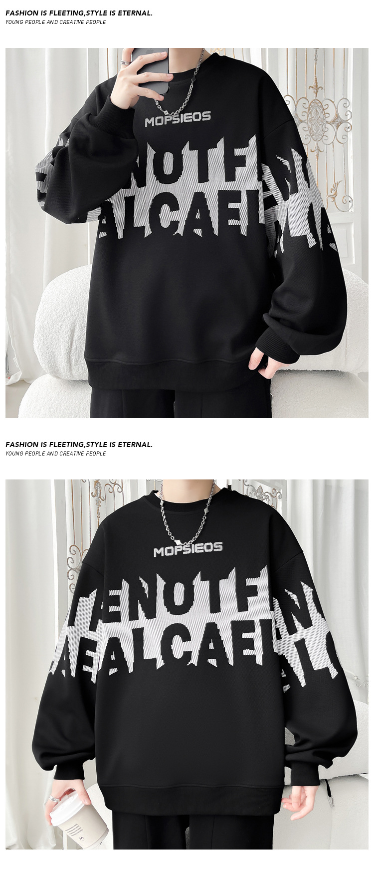 Heavyweight Long Sleeve Crew Neck T-shirt For Men Trendy Loose Fit_voghion.com