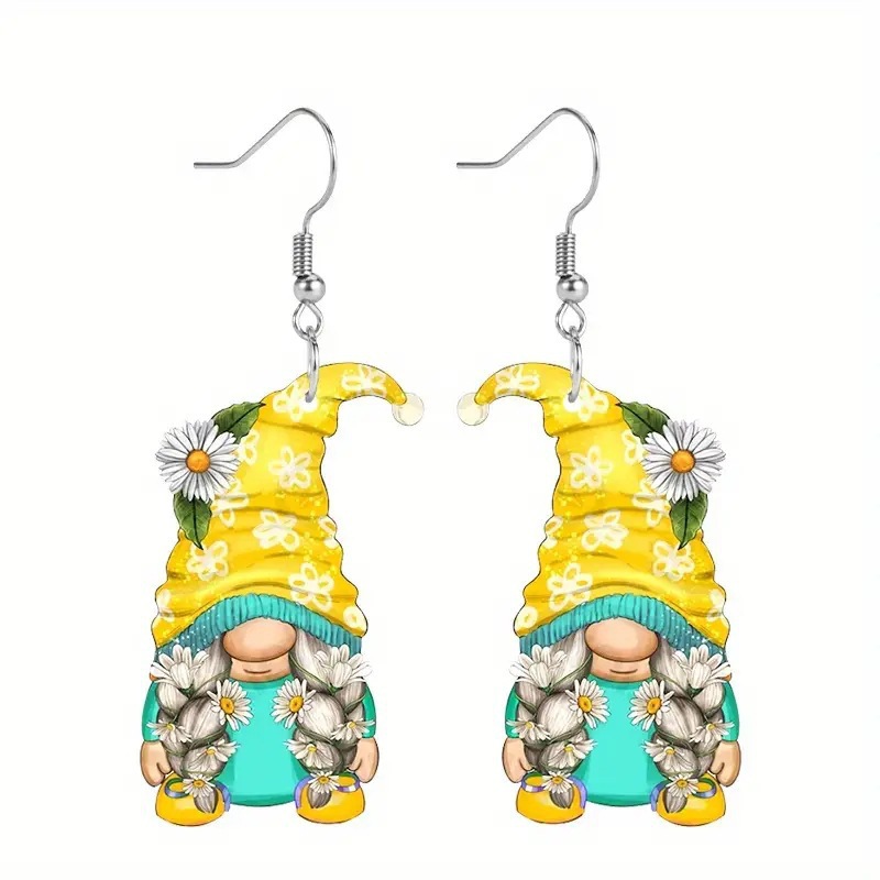 Orecchini pendenti natalizi con gnomo in acrilico per donna_voghion.com