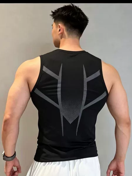 Summer New Men's Fitness Vest Seamless Jacquard Elastic Quick-Drying Outdoor Running Sports Sleeveless Shirt