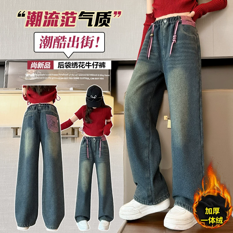 Вельветовые зимние брюки, детские джинсы, увеличенная толщина, oversize, для подростков, свободный прямой крой