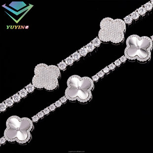Classic Laser Four-leaf Clover S925 Silver Set with Mosang Diamond Tennis Bracelet Lightly Luxury High-end All-match Bracelet