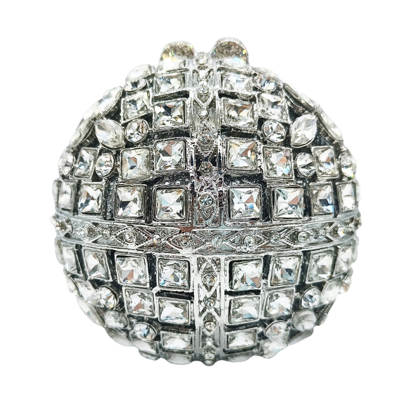 Ball Clutch Cross-Border New Round Glass Crystal Ball Cut Out Diamond Dinner Bag Banquet Hand Bag for Women
