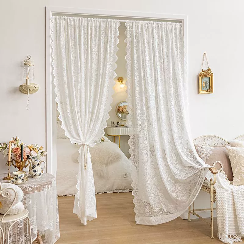Lace Curtain Korean Style, White, Velcro or Pole/Hook Attachment, Multiple Heights