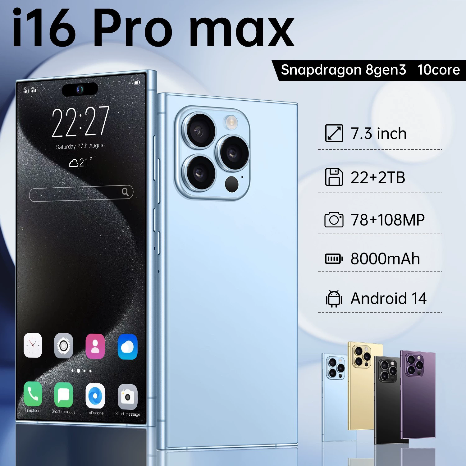 Умные часы, мобильный телефон, Intel Core i16, 16ProMax, Android, 3 дюйма, 16ГБ