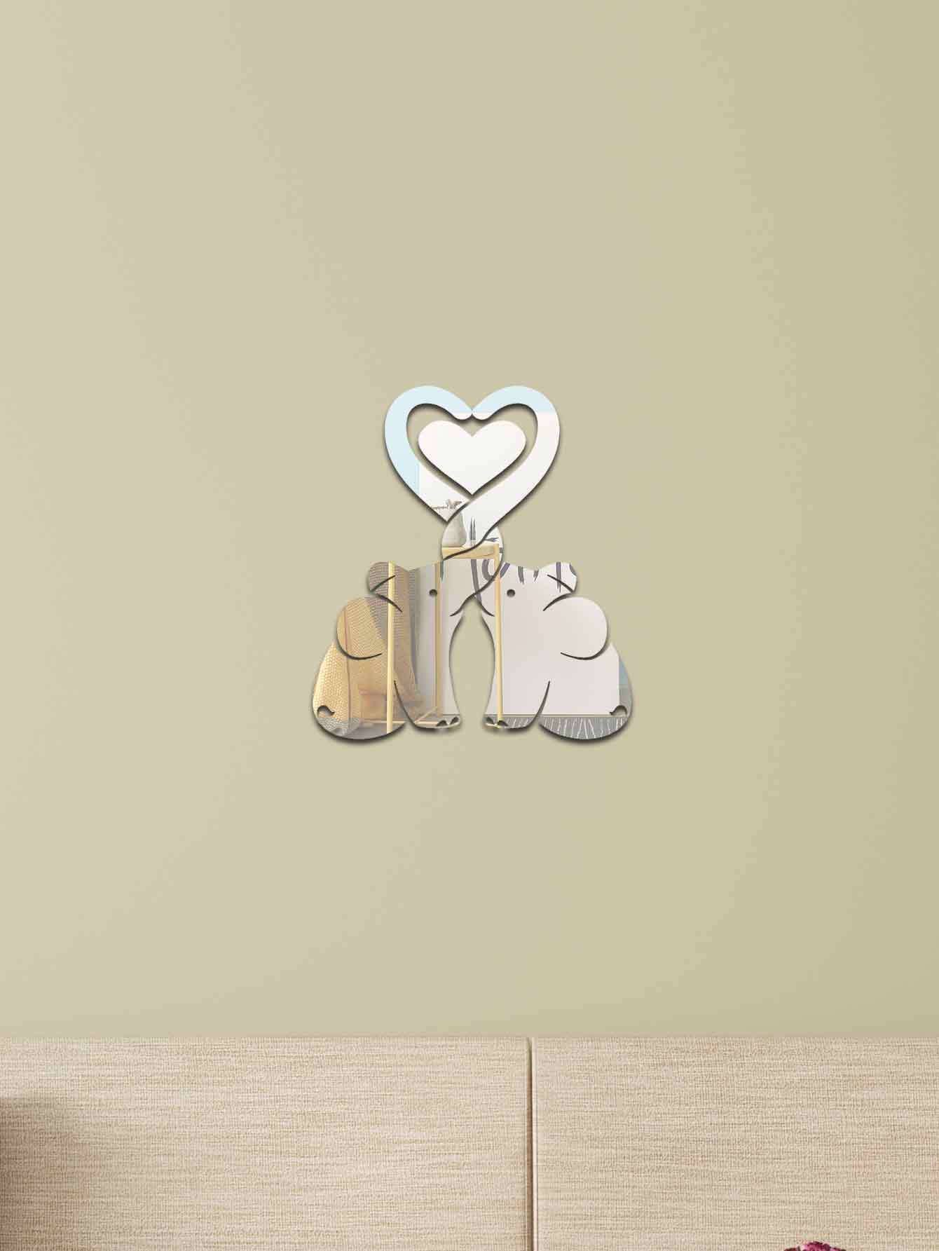 3d Heart Elephant Acrylic Wall Sticker Decorative Mirror Home Decor_voghion.com