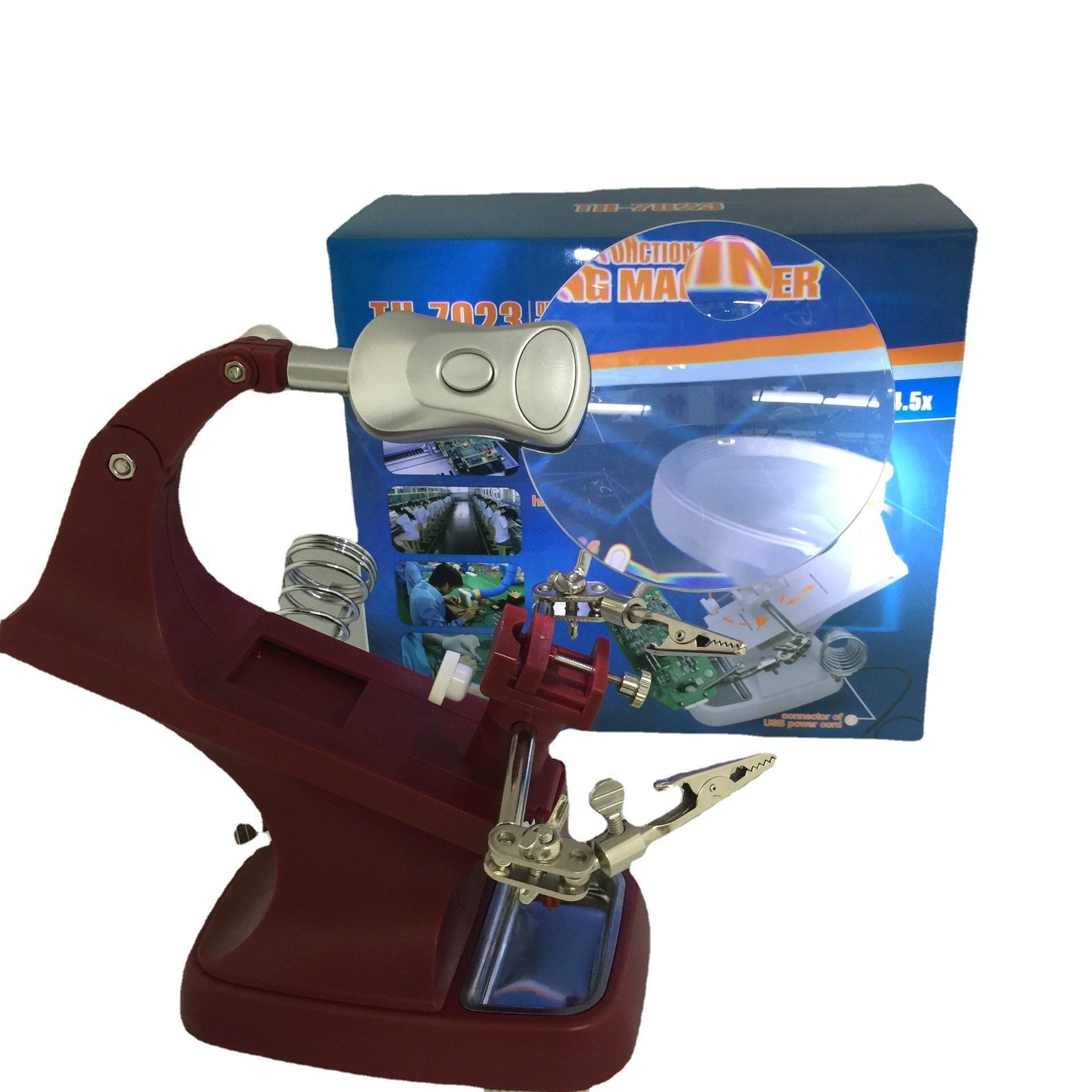 Фабрика TH7023A Настольный 2 светодиода с дополнительным зажимом увеличительное стекло Настольный 3 раза HD Иу промышленная оптовая продажа
