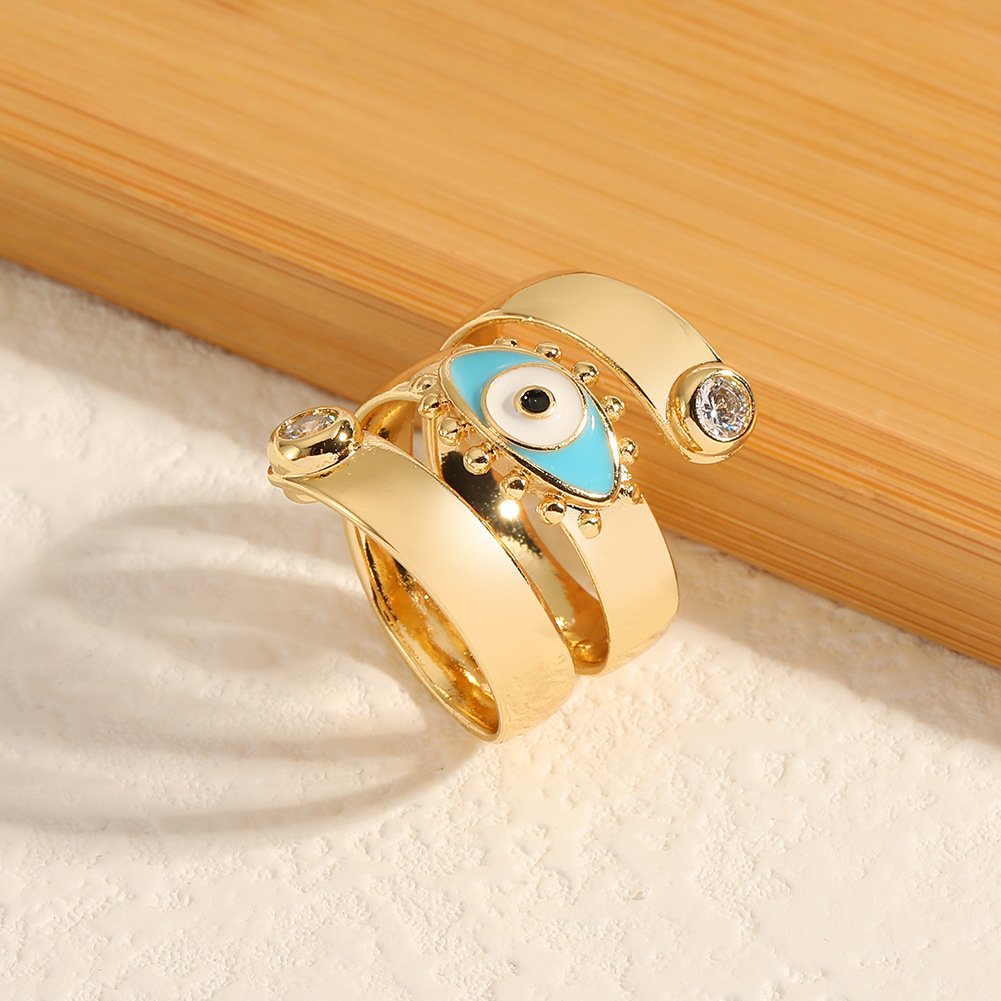 Fashion Geometric Devilu0027S Eye Copper Open Ring Enamel Zircon Copper Rings