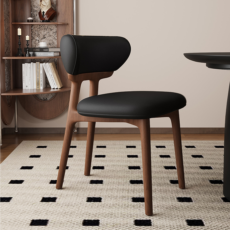 Silla de comedor de madera maciza nórdica, restaurante doméstico, silla trasera de cuero de microfibra, tela de lino y algodón, mesa y silla de comedor de hotel de alta gama