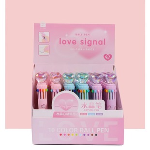 Kecijia 7614 Crystal Heart Signal 10 Color Ballpoint Pen Creative Multi-color Press Ballpoint Pen Student Stationery Card