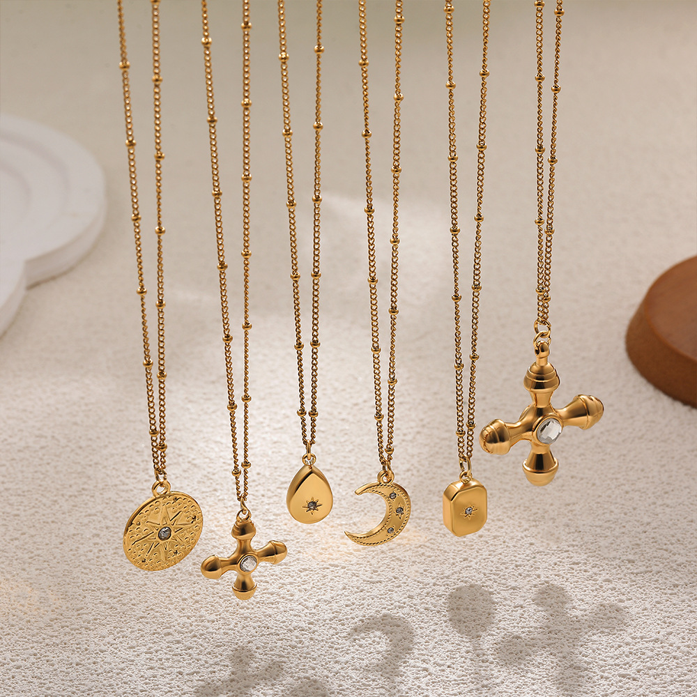 15g Weight PVD Coated Gold Plating Process Wholesale Jewelry Simple Style Classic Style Cross Star Water Droplets 304 Stainless Steel 18K Gold Plated Plating Cable Chain Pendant Necklace