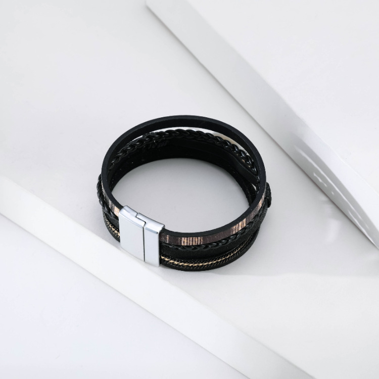 Bohemian multi-layer woven devilu0027s eye pearl leather bracelet