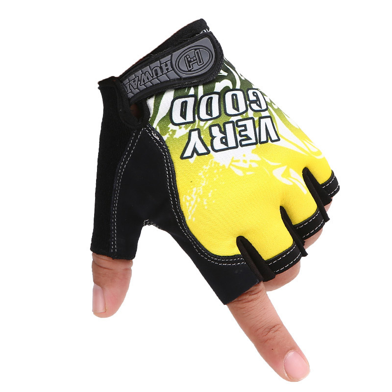 Printed letters half finger yellow
