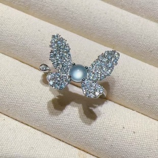 Guatemala Natural Jade Butterfly Ring S925 Sterling Silver Inlaid Natural Simple Casual Style Versatile Jewelry