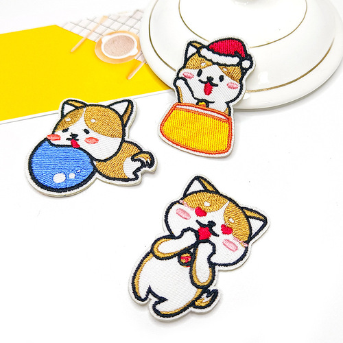Premium Original Cute Corgi Dog Series Self-adhesive Embroidered Patch Fabric Sticker for Fashion Accessories DIY Embroidery
