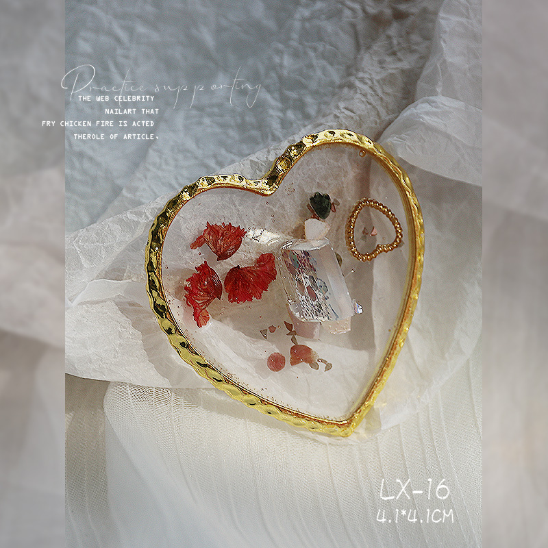 Nail ágata transparente resina borde dorado flor seca Shell lentejuelas mariposa Pentagram amor paleta placa herramienta de la joyería