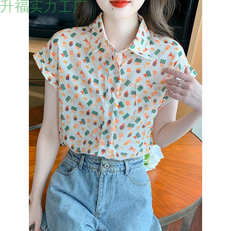 プリントシフォンシャツ女性のための夏の 2025 新しいレトロ香港スタイルルーズ半袖シャツ痩身と年齢を軽減するトップ|undefined