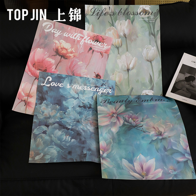 薇光油画风花束包装纸 花店包花纸氛围牛皮纸花艺diy鲜花包装材料