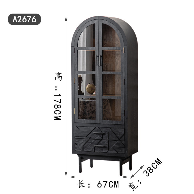 Gabinete de comedor transfronterizo con gabinete de cocina puerta de vidrio contra la pared creativa estantería de piso negro sala de estar mostrador gabinete alto