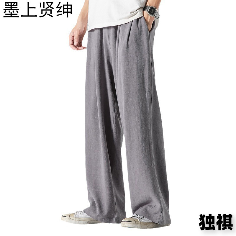 Pantalones de lino ligeros y transpirables de estilo chino, pantalones de hombre, pantalones holgados de gran tamaño de verano, pantalones anchos rectos, pantalones casuales de algodón y lino