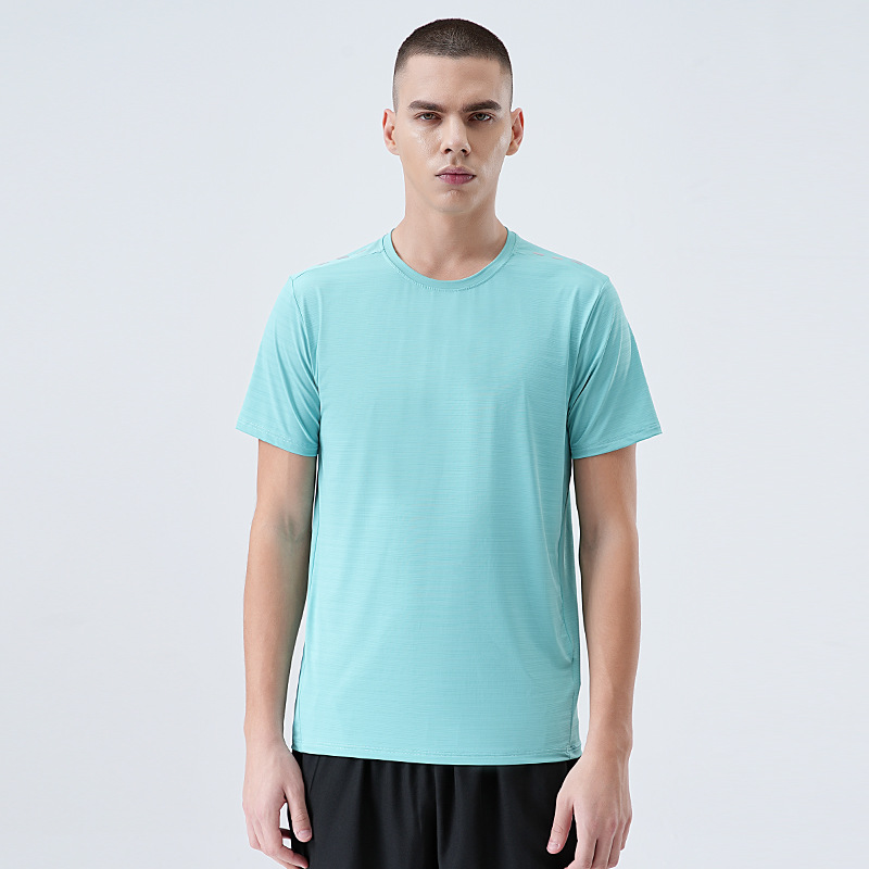 Camiseta de Manga Corta de Secado Rápido de Seda de Hielo para Hombre, Top Deportivo Delgado, Ropa de Entrenamiento Elástica para Exteriores