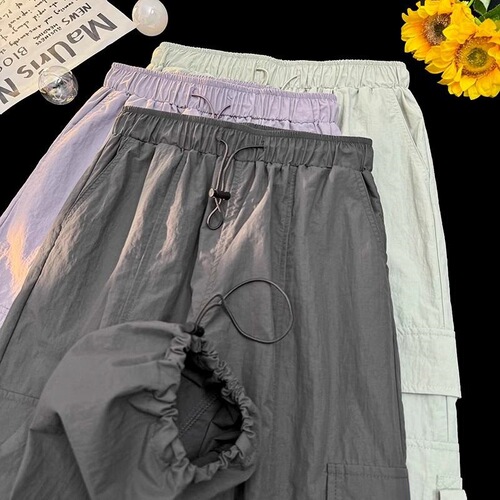 Quick-dry Nylon Work Pants for Women - Summer High-Waist Loose Casual Straight Leg Slimming Purple Sporty Fashion