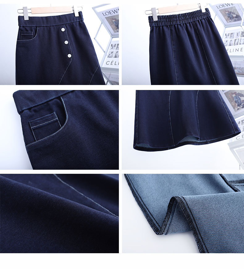 Washed elastic waist denim fishtail skirt   NSYZ34421