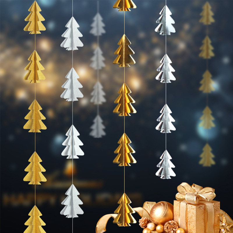 3D-Mini-Weihnachtsbaumgirlande – Bunte Hängedekoration für Weihnachtsbäume, Fensterdekorationen und Weihnachtsfeiern (12er-Set)_voghion.com