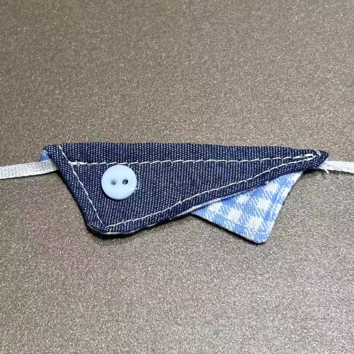 데님 블루 체크 무늬 타액 수건