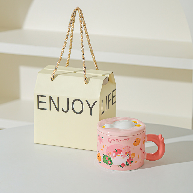 Taza retro de alto valor Taza de cerámica artística Regalo de cumpleaños para niñas, novia, regalo de mano, caja de regalo