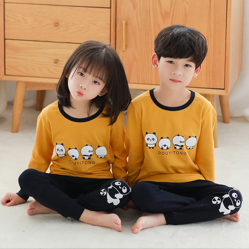 Children's innerwear set for autumn and winter, pure cotton, unisex, including tops and bottoms, suitable for middle children, pajamas, cotton-lined sweaters, warm pants.