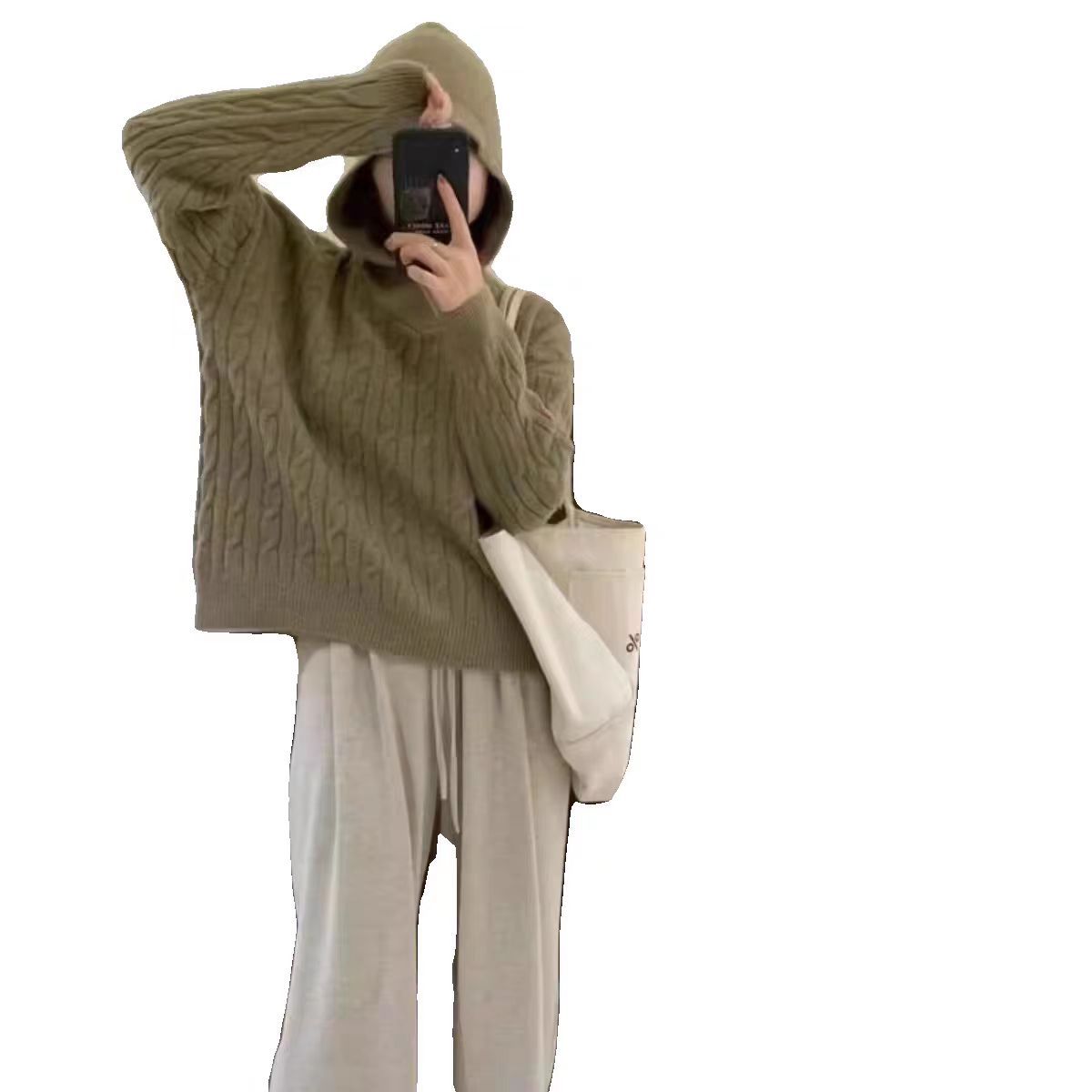 秋冬の新型フード付きウールセーター女性麻花ゆるいセーターレトロな日系のニットシャツの厚さ