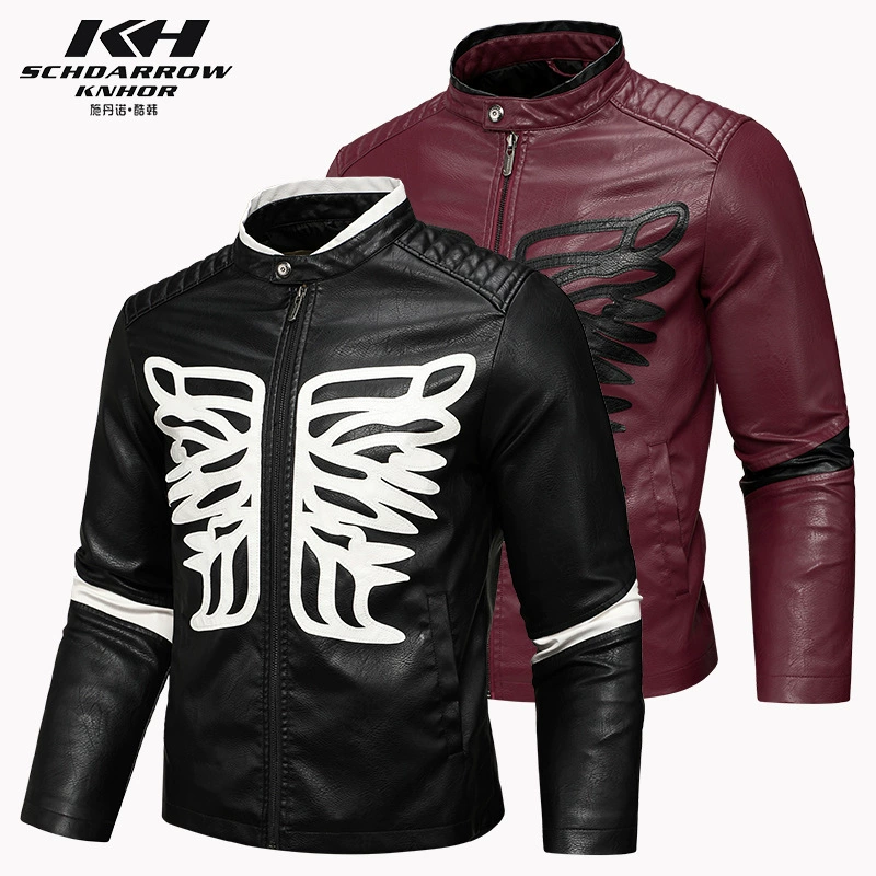 Европейский код Мужская PU кожаная повседневная куртка Американский новый мужской трансграничный вышитый воротник модный мотоцикл мужская куртка
