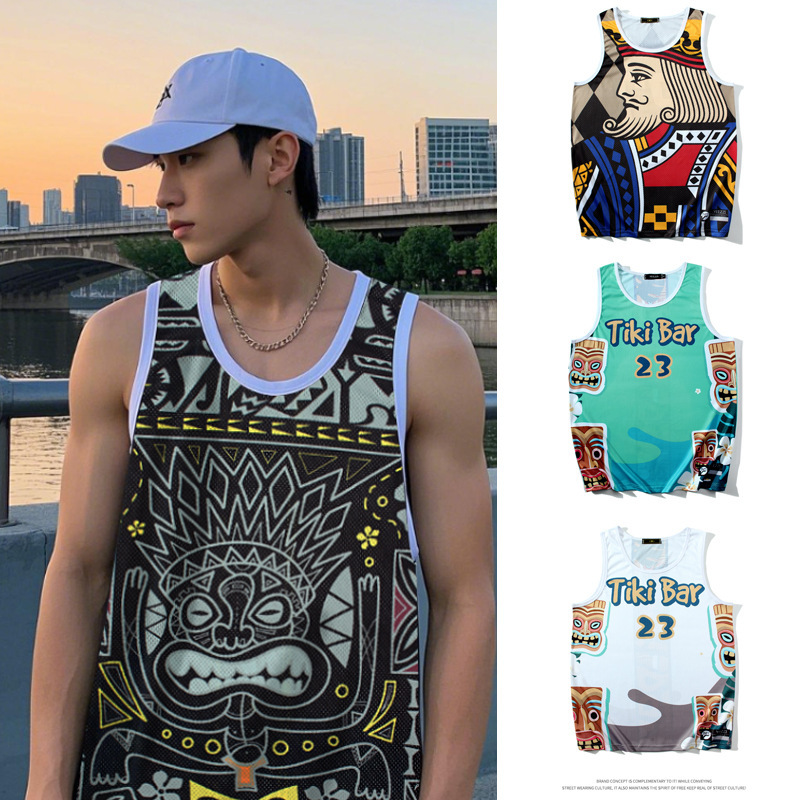 American-Style National Trend Mesh Vest Basketball Jersey Sleeveless Travel Seaside Vacation Quick-Drying Breathable Jersey 3D Full-Print Vest